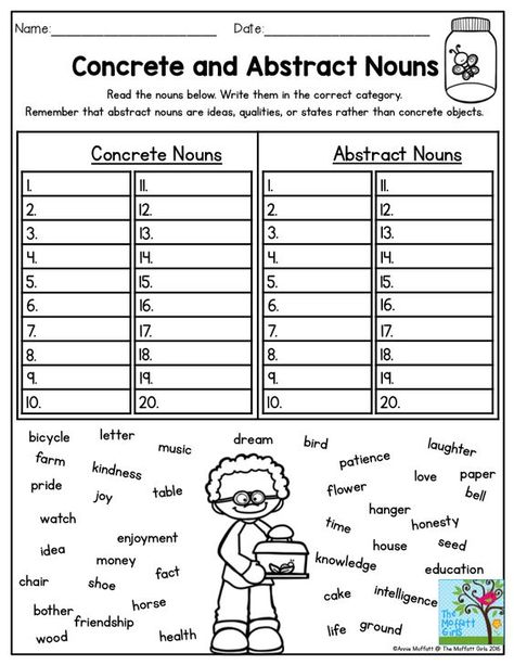 Concrete and Abstract Nouns- Read the nouns and decide whether they are… Abstract Nouns Worksheet, Collective Nouns Worksheet, Nouns Exercises, Concrete And Abstract Nouns, Nouns Lesson, Concrete Nouns, Abstract Nouns, Common And Proper Nouns, Summer Review