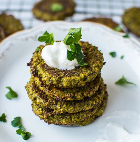 Baked Broccoli and Spinach Fritters | a pleasant little kitchen Spinach Fritters, Lemon Greek Yogurt, Inspiring Kitchens, Baked Broccoli, Broccoli Fritters, Raw Spinach, Cooking Lessons, Little Kitchen, Side Recipes