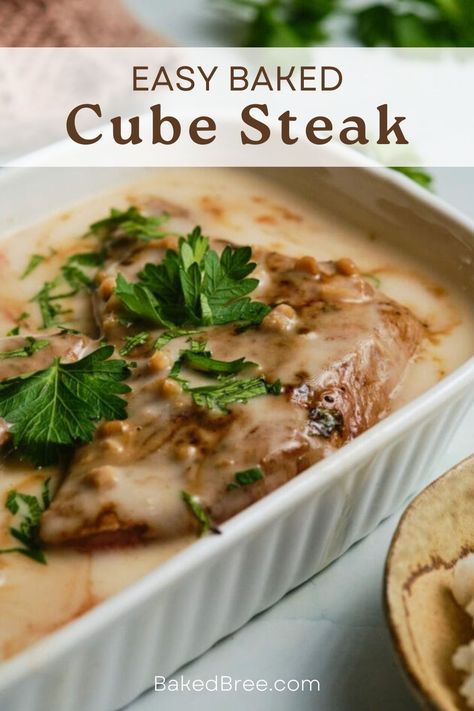 Cube Steak And Cream Of Mushroom Soup, How To Cook Cube Steak In Oven, Oven Baked Cubed Steak With Gravy, Baked Cubed Steak Recipes, Oven Cubed Steak Recipes, Oven Cube Steak, Baked Cube Steak Recipes, Tender Cube Steak Recipes, Cube Steak In Oven