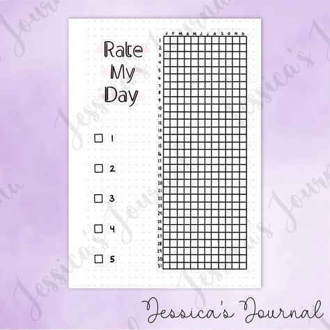 💜Rate My Day Dot Grid Journal Spread This listing includes the following.... 💗 One Rate My Day Page ✨ This is a digital PDF, no physical copies will be mailed. You will be able to download the file instantly after your payment processes. 💖 Social Medias; Make sure to tag me in any pictures/videos including my designs, I'd love to see them! 😉 💖 TikTok : Jessicas.journal Snapchat : Jessjournalshop Instagram : Jessicasjournalshop Jessicas Journal, Personalized Journals, Grid Journal, Bullet Journal Ideas Templates, Grid Journals, Dot Grid Journal, Page One, Dot Grid, Personalized Journal