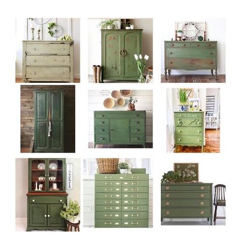 Milk Paint Cabinets, Milk Paint Furniture, Green Painted Furniture, Milk Paint Colors, Koti Diy, Painted Furniture Colors, Miss Mustard Seed, Miss Mustard Seeds, Green Furniture