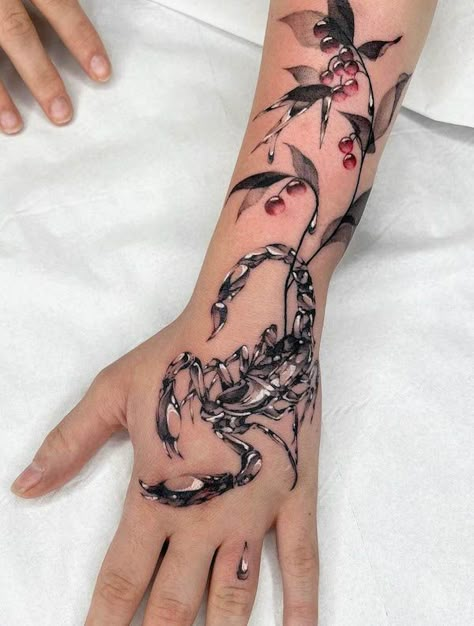 67 Attractive Scorpio Tattoos with Meaning Scorpion Phoenix Tattoo, Rose Scorpion Tattoo, Mandala Scorpion Tattoo, Scorpio Arm Tattoos For Women, Women Scorpio Tattoo, Flower Themed Tattoos, Scorpio Sleeve Tattoo Women, Scorpion And Flower Tattoo, Scorpion Forearm Tattoo