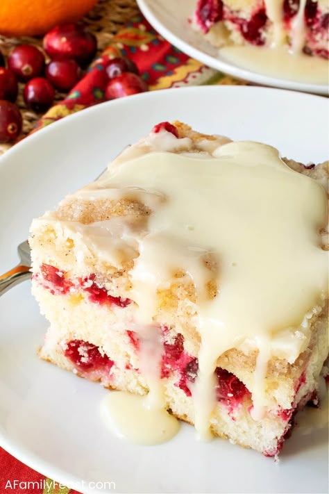 Cranberry Buckle with Orange Glaze - A Family Feast Cranberry Buckle, Cranberry Recipes Dessert, Fresh Cranberry Recipes, Cranberry Baking, Cranberry Dessert, Cranberry Cake, Orange Glaze, Breakfast Sweets, Sugar Glaze