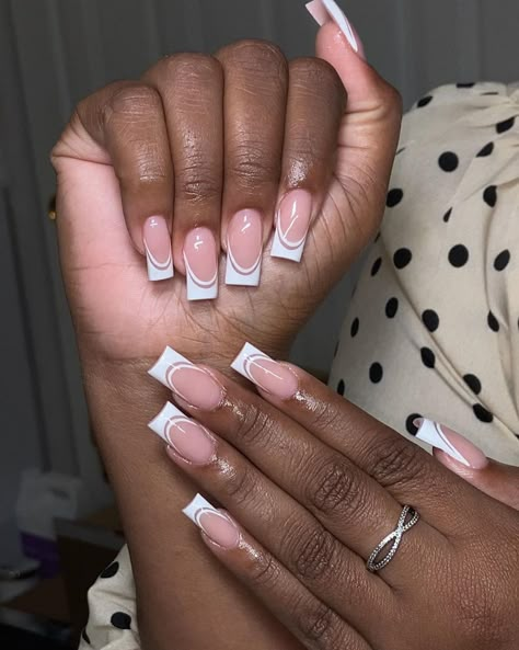 Long Acrylic Nails Metallic, French Tip Nail Styles, Nail Colors For Black Women, Double French Tip Nails, Colors For Black Women, Graduation Nails, Acrylic Nail Set, Subtle Nails, French Tip Acrylic Nails