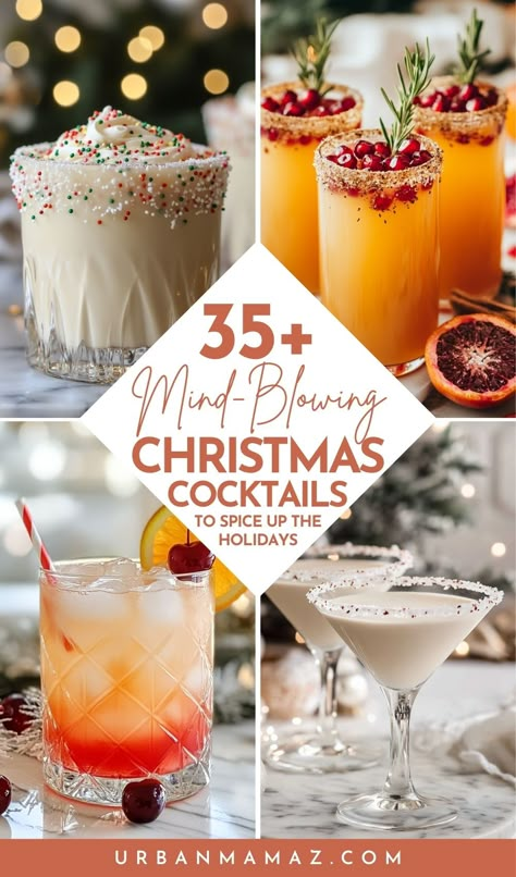 Looking for festive Christmas cocktails to impress your guests? Check out this list of 35+ mind blowing Christmas cocktails to spice up the holidays. Christmas Cocktail Flights, Cute Holiday Cocktails, Glitter Christmas Cocktails, Cute Holiday Drinks, Festive Christmas Cocktails, Christmas Signature Drinks, Christmas Inspired Cocktails, Cute Christmas Cocktails, Christmas Bulb Drink