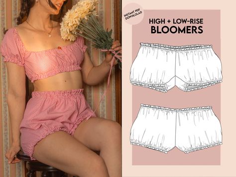 Bloomers - Women sewing pattern SEWING PATTERN ✂ * This item is a digital file NOT a physical item * Sewing Level: Confident beginner - The instructions are not suitable for beginners, but if you have any questions, please feel free to reach out! Sizes included: XS-XX * Model is wearing a size S Print options included: * 36x48 * A4 * Letter THE PATTERN: * Tiled pattern (3/8'' seam allowance is included on all sizes) Once you purchase, you'll be able to download 4 pdf files: The instructions and Boyshort Pattern Free, Bloomers Sewing Pattern Free, Home Sewing Patterns, How To Sew Bloomers, Diy Bloomers Women, Bloomer Pattern Free Women, Bloomer Shorts Pattern, Lounge Wear Sewing Patterns, Alternative Sewing Patterns