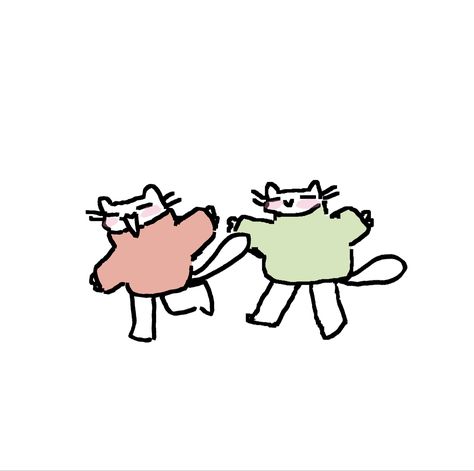 Two Cats In Love Doodle, Funny Doodles Love, Pairs Of Things That Go Together, Two Cats Together Drawing, Cat Friends Drawing, Matching Sketches, Cats In Love Doodle, Cat Couple Doodle, Cute Drawings For Gf