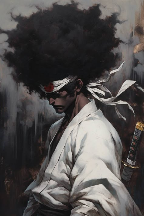 Black Samurai Art, Afro Samurai Art, Afro Ninja, Afro Samurai Resurrection, Bjj Art, Symbols Tattoos, Black Samurai, Afro Samurai, African Artwork