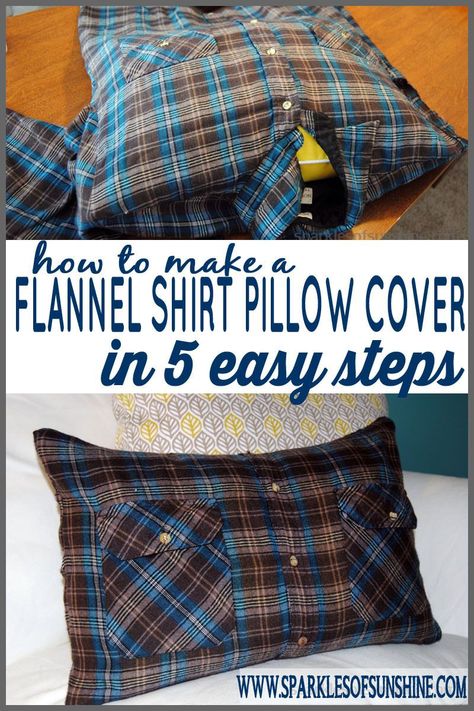 Learn how to make a flannel shirt pillow cover in just 5 easy steps at Sparkles of Sunshine. Grab a pillow and old flannel shirt and let's get started! Flannel Shirt Pillow, Old Flannel, Memory Pillow From Shirt, Memorial Items, Shirt Pillows, Make A Pillow, Memory Crafts, Memory Shirts, Memory Pillows