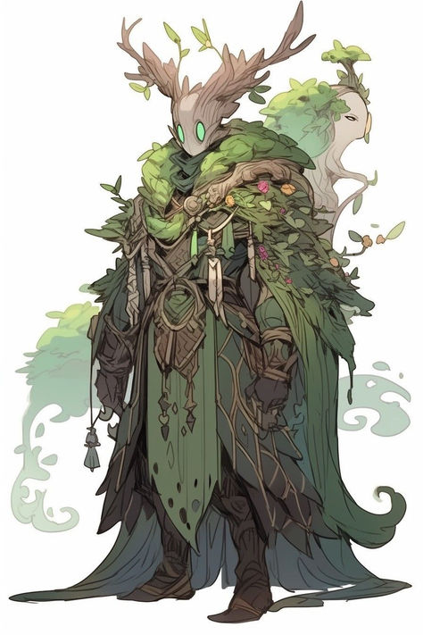 Dnd Elemental Art, Arctic Dnd Character, Dnd Inspiration Art, Trent Dnd, D D Character Ideas Druid, Wood Character Design, Dungeons And Dragons Concept Art, Dnd Druid Design, Dnd Characters Character Concept Art