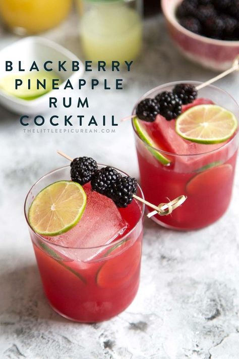 The combination of flavors in this blackberry pineapple rum cocktail brings to mind tropical vibes and summertime fun. Pineapple Rum Cocktail, Summer Rum Cocktails, Blackberry Syrup, Pineapple Rum, Cocktail Sauce, Boozy Drinks, Summer Cocktail Recipes, Rum Cocktail, Mixed Drinks Recipes