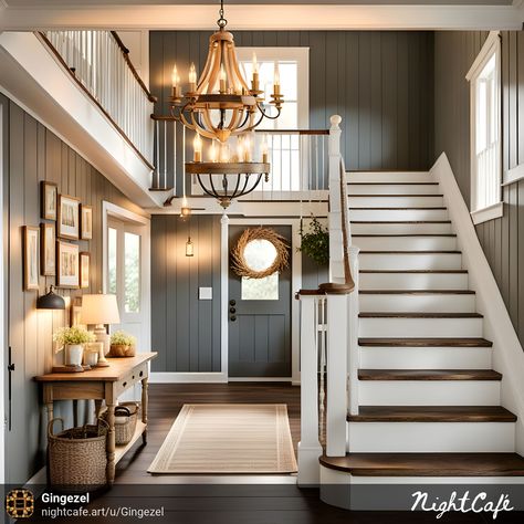 A traditional entry hall in an attractive dark gray. Imagined with AI. Traditional Entry, Entry Hall, Dark Gray, Grey