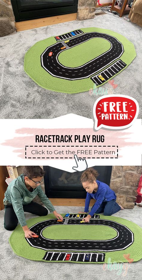 Crochet Play Rug Free Pattern, Crochet Animal Rugs Free Patterns, Crochet Racetrack Rug Pattern, Free Crochet Rug Patterns For Kids, Crochet Kids Rugs Free Pattern, Crochet Car Blanket Free Pattern, Crochet Car Rug, Crochet Race Track Rug Free Pattern, Crochet Road Play Mat