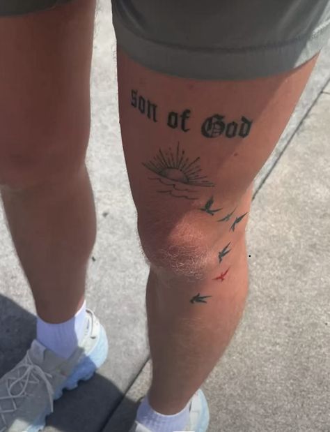 Christian Tattoos Men, Simple Leg Tattoos, Thigh Tattoo Men, Word Tattoo Ideas, Shin Tattoo, Word Tattoo, Small Forearm Tattoos, Tattoo Inspiration Men, Forearm Sleeve Tattoos