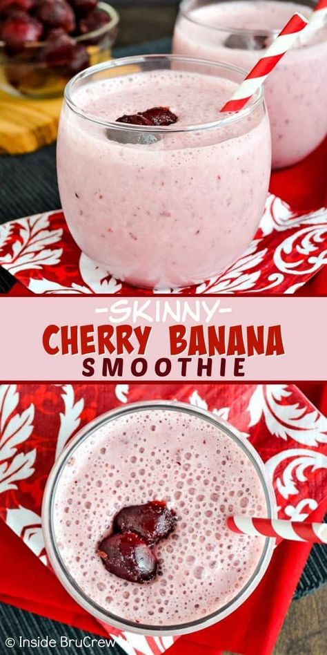 Cherry Banana Smoothie, Banana Apple Smoothie, Pink Smoothie, Smoothie Fruit, Healthy Afternoon Snacks, Cherry Smoothie, Smoothie Drink Recipes, Healthy Food Options, Healthy Smoothie