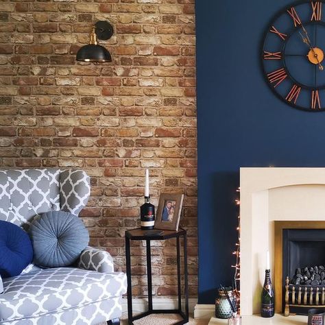 Top 10 Living Room Trends for 2020 | Home Decor – Industville Hygge Lighting, Blue And Gold Living Room, Brick Wall Living Room, Copper Living Room, Blue Walls Living Room, Brick Living Room, Navy Living Rooms, Feature Wall Living Room, Blue Living Room Decor