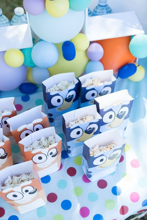 Bluey Theme Goodie Bags, Blue Goodie Bags, 3rd Birthday Party Bluey, Bluey Birthday Party One Year Old, Bluey Goodie Bags, Second Birthday Bluey, Bluey Themed First Birthday Party, Blue And Bingo Birthday Party, Bluey And Bingo Birthday Party