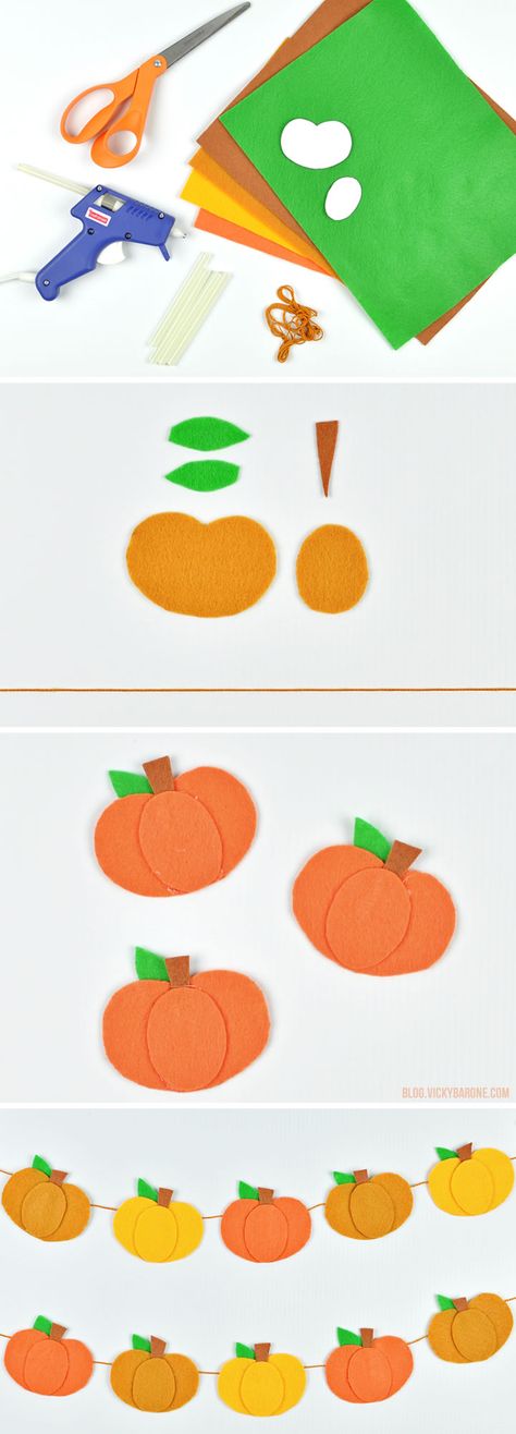 Felt Pumpkin Garland DIY | Vicky Barone Pumpkin Garland Diy, Felt Pumpkin Garland, Fall Felt Crafts, Fall Decor Diy Crafts, Pumpkin Garland, Garland Diy, Felt Pumpkins, Fall Sewing, Felt Halloween