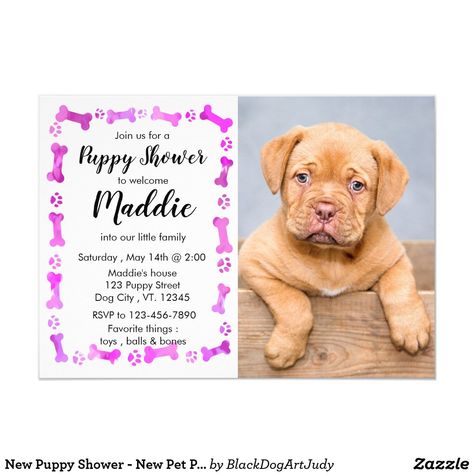 New Puppy Shower - New Pet Photo - Pink Paw Prints Invitation Puppy Shower Party, Pet Announcement, Puppy Announcement, Puppy Invitations, Puppy Pawty, Birthday Puppy, Pink Paw Print, Rescue Puppies, Pink Paws