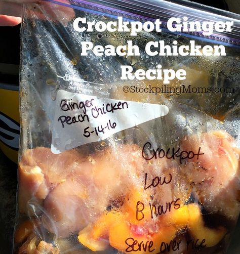 Ginger Peach Chicken, Freezer Meal Labels, Quick Slow Cooker Meals, Retreat Food, Lemon Pesto Chicken, Dump Bags, Freezer Crockpot Meals Healthy, Peach Chicken, Freezer Dinners