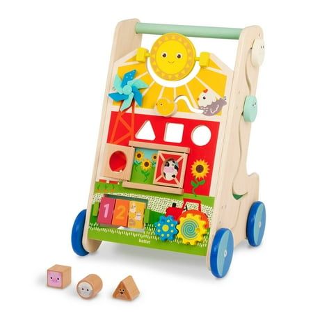 Battat Farm Footsteps Wooden Activity Walker with 3 Shapes, Baby and Toddler Toys Wooden Baby Walker, Animal Shapes, Curious Kids, Themed Activities, Holiday Toys, Gross Motor, Gross Motor Skills, Smiling Face, Baby Walker