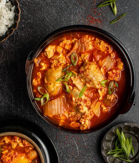 Soon Dubu Jjigae Recipe, Korean Tofu Stew, Jjigae Recipe, Korean Tofu, Tofu Stew, Korean Chili Flakes, Homemade Broth, Tofu Soup, Korean Side Dishes