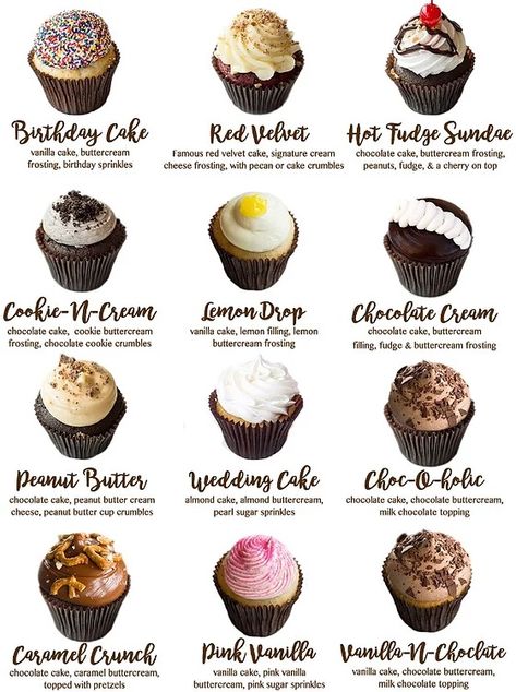 Basic Cupcake Flavors, Cupcake Ingredients List, Different Cake Flavors List, Cupcake Flavors List, Variety Of Cupcakes, Vanilla Cupcake Flavors, Best Cupcake Flavor Combinations, Cupcakes Different Flavors, Best Wedding Cupcake Flavors