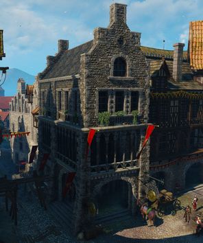 Tw3 Novigrad Vivaldi bank1 Town Building, Minecraft Castle, Bank Design, Minecraft Medieval, Minecraft Plans, Medieval Houses, Minecraft Architecture, Unique Buildings, Fantasy Castle