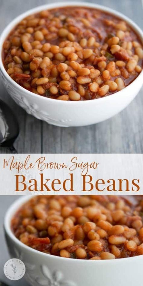 Maple Baked Beans Recipe, Brown Sugar Baked Beans, Maple Beans, Maple Baked Beans, Church Recipes, Homemade Baked Beans, Navy Beans, Maple Brown, Baked Bean Recipes