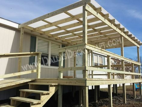 Mobile Home Patio, Mobile Home Steps, Mobile Home Porches, Mobile Home Deck, Manufactured Home Porch, Mobile Home Renovations, Building A Porch, Mobile Home Living, Porch Roof