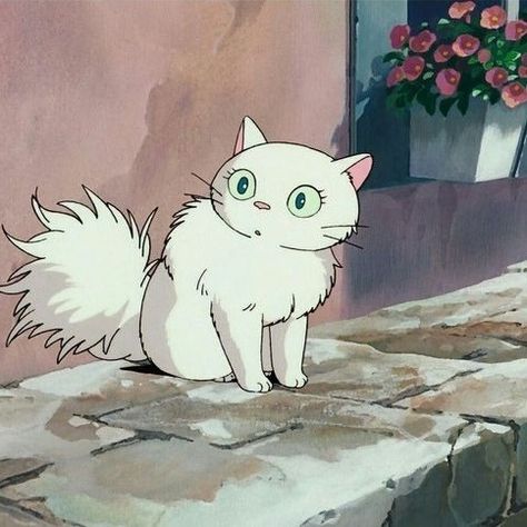 a white kitty from the movie Kiki's delivery service, by Hayao Miyazaki Kiki's Delivery Service Icon, Comfort Pics, Studio Ghibli Kiki's Delivery Service, Ghibli Kiki's Delivery Service, Pink Wallpaper Laptop, Studio Ghibli Background, Studio Ghibli Characters, Ghibli Artwork, I Love Cinema