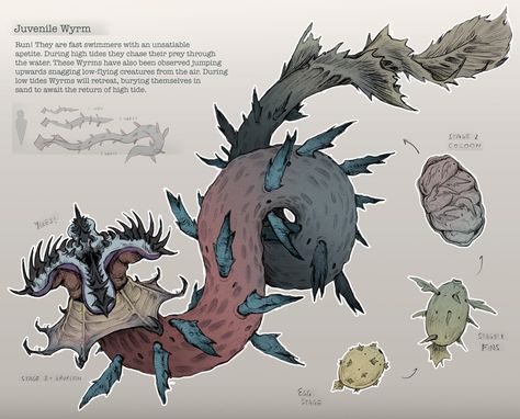 ArtStation - Juvenile Wyrm, Cze Peku Worm Monster, Dragon Mythology, Fantasy Dragons, Creatures Art, Creature Artwork, Cool Monsters, Dnd Monsters, Curious Creatures, Alien Concept Art