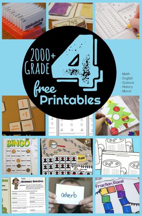 FREE 4th Grade Worksheets - lots of fun worksheets, games, and activities for grade 4 students to practice math, english language arts, science, history, reading, and more #grade4 #homeschool #4thgrade 2nd Grade Reading Worksheets, Free Math Games, Math English, Fourth Grade Science, 2nd Grade Activities, 4th Grade Math Worksheets, History Worksheets, Teaching Second Grade, Science History