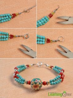 Finish the multi-strand ethnic bracelet Multiple Strand Bracelet, Anting Manik, Beaded Bracelets Tutorial, Turquoise Bead Bracelet, Beaded Bracelet Patterns, Homemade Jewelry, Beaded Bracelets Diy, Diy Schmuck, Bracelet Tutorial