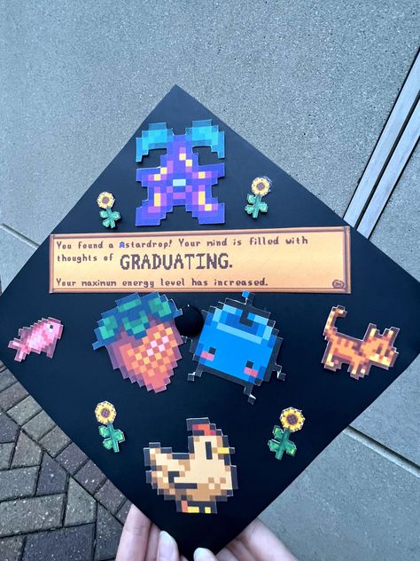 Graduation Cap Decoration Diy, College Graduation Cap Decoration, Grad Hat, Graduation Hat, Graduation Cap Decoration, Cap Decorations, Cap And Gown, Grad Cap, Stardew Valley