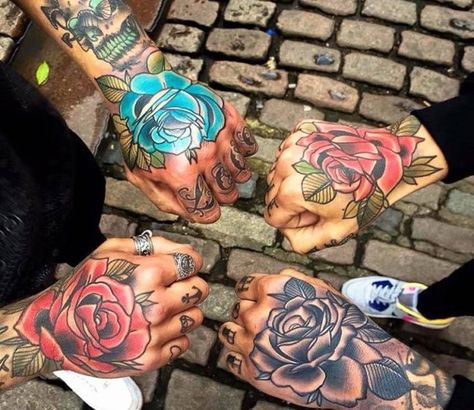 Black Hand Tattoo, Black And White Rose Tattoo, Traditional Hand Tattoo, White Rose Tattoos, Realistic Rose Tattoo, Fitness Tattoo, Rose Hand Tattoo, Rose Tattoos For Men, Cleveland Tn