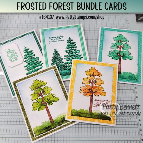 Frosted Forest Card Video Tutorial with Blending Brushes Su Frosted Forest, Su Frosted Forest Cards, Stampin Up Frosted Forest Cards, Stampin Up 2024-2025 Cards, Stampin Up Frosted Forest, Frosted Forest Stampin Up Cards, Forest Ideas, Patty Bennett, Frosted Tree