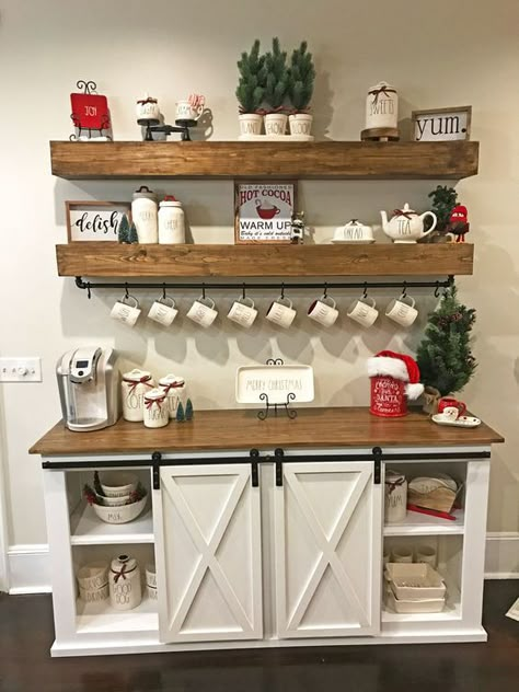 christmas decor ideas - coffee bar diy Coffee/wine Bar, Café Design, Diy Coffee Bar, Bar In Casa, Home Coffee Bar, Coffee Bar Home, Coffee Corner, Theater Room, Easy Home Decor