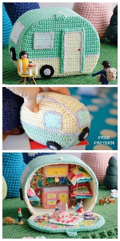 Crochet Furniture, Caravan Vintage, Crochet Toys Free Patterns, Amigurumi Knitting, Free Pattern Crochet, Crochet Toys Free, Crochet Car, Vintage Crochet Patterns, Vintage Caravan