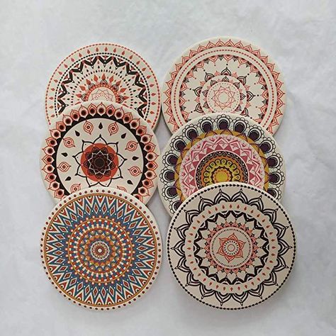 Pantry Decor, Coaster Art, Absorbent Coasters, Clay Wall Art, African Art Paintings, Mandala Artwork, Art Painting Gallery, Diy Coasters, Coaster Design