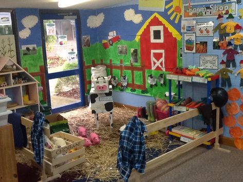 Farm role play area with farm shop? Farm Classroom Theme, Farm Theme Preschool, Role Play Areas, Play Corner, Farm Unit, Farm Animals Theme, Farm Preschool, Dramatic Play Preschool, Farm School