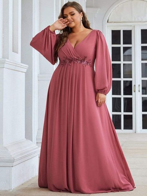 Plus Size Evening Gown With Sleeves, Plus Size Evening Gown, Evening Gowns With Sleeves, Sukienki Plus Size, Plus Size Formal, Evening Dresses With Sleeves, Long Sleeve Dress Formal, Ever Pretty, Evening Dresses Plus Size