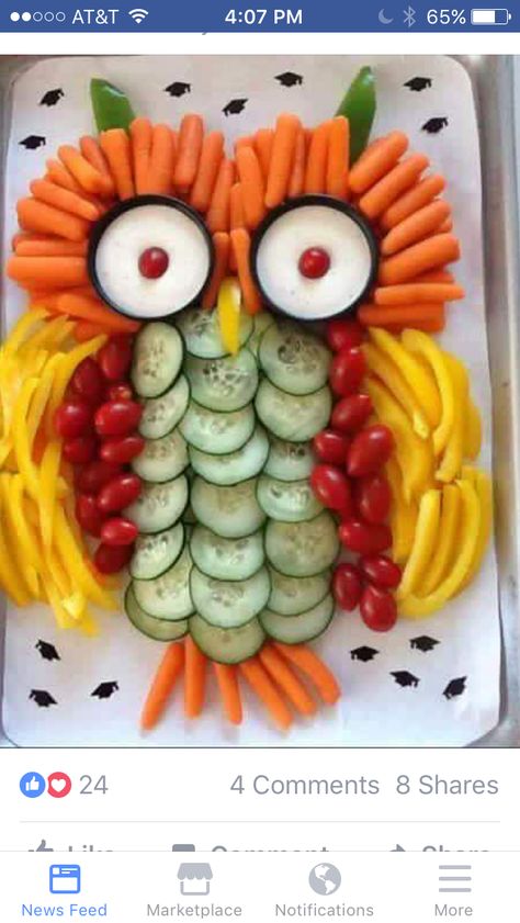 Veggie Owl, Owl Snacks, Cheap Snacks, Cheap Snack, Vegetable Animals, Veggie Platter, Platter Ideas, Fingerfood Party, Party Platter