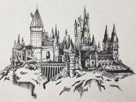 Hogwarts Castle Drawing, Hogwarts Print, Harry Potter Sketch, Harry Potter Castle, Anime Sasuke, Castle Tattoo, Harry Potter Art Drawings, Castle Drawing, Not Musik