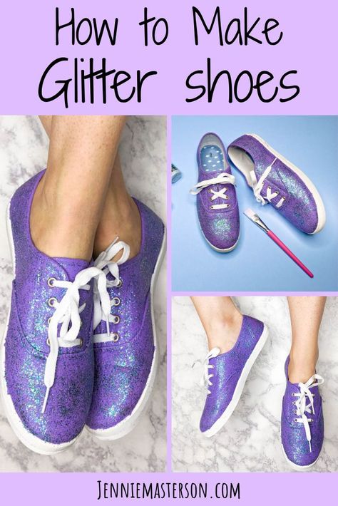 Diy Glitter Sneakers, Diy Easy Gifts, Glitter Fabric Paint, Crafts Diy Easy, Canvas Shoes Diy, Diy Glitter Shoes, Glitter Projects, Glitter Converse, Step Ideas