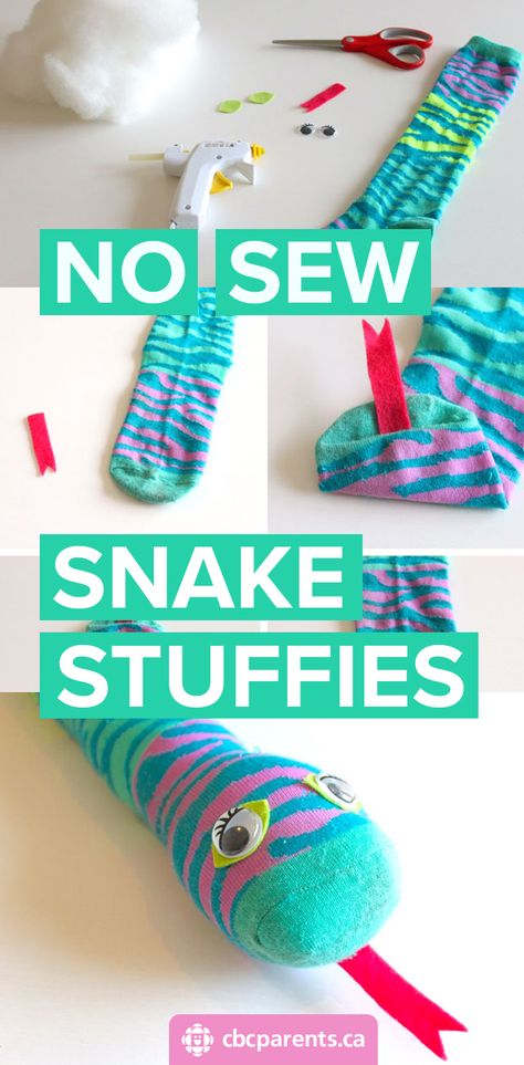 Sock Snake Diy, Bubble Wrap Snake Craft, Diy Snake Stuffed Animal, Snake Puppet Diy, No Sew Kids Crafts, March Break Crafts, No Sew Crafts For Kids, Snake Craft Ideas, Sock Crafts Diy