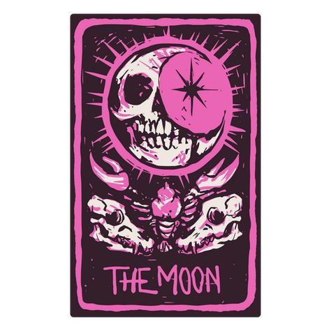 The Moon card in a skeleton-themed tarot PNG Design Pink Tarot, Tarot Card Artwork, Tarot Moon, Dolphin Logo, Cartoon Ideas, Moon Card, Tarot Card Design, The Moon Tarot Card, The Moon Tarot