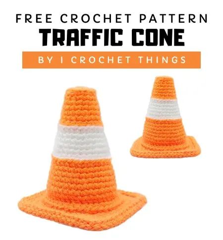 Crochet Traffic Cone Hat Pattern, Simple Crochet Projects Free Pattern, Crochet Cone Pattern, Crochet Small Patterns Free, Crochet Traffic Cone Pattern, Crochet Cone Hat, Traffic Cone Crochet Pattern, Amigurumi Hat Free Pattern, Crochet Traffic Cone