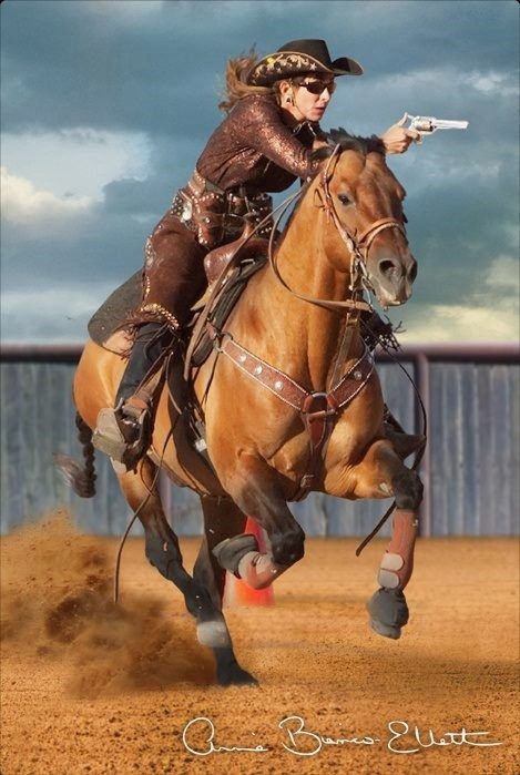 Two People Riding A Horse, Mounted Shooting, Cowboy Action Shooting, Rodeo Girls, Wilde Westen, Cowgirl And Horse, Cowboy Horse, Western Life, Western Riding