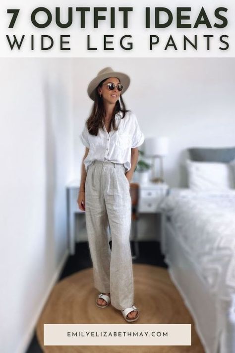 Black Wide Leg Trousers Outfit, Wide Leg Linen Pants Outfit, Pleated Pants Outfit, Linen Trousers Outfit, Linen Pants Outfit Summer, Wide Leg White Linen Pants, Cream Wide Leg Trousers, Wide Pants Outfit, Wide Linen Pants